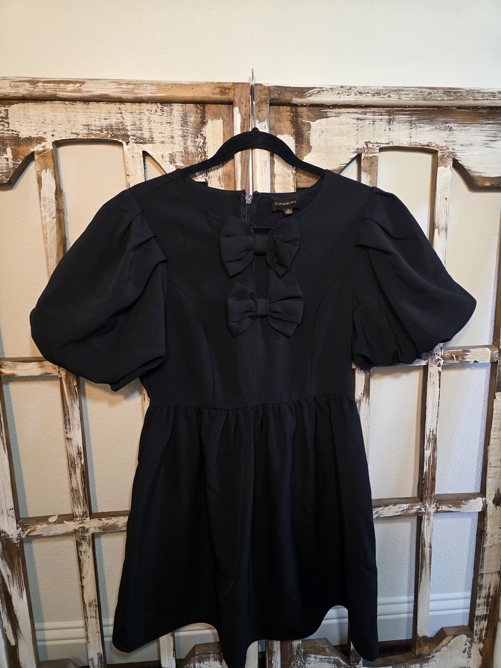 Sugarlips Black Bow Puff Sleeve Mini Dress | Size M